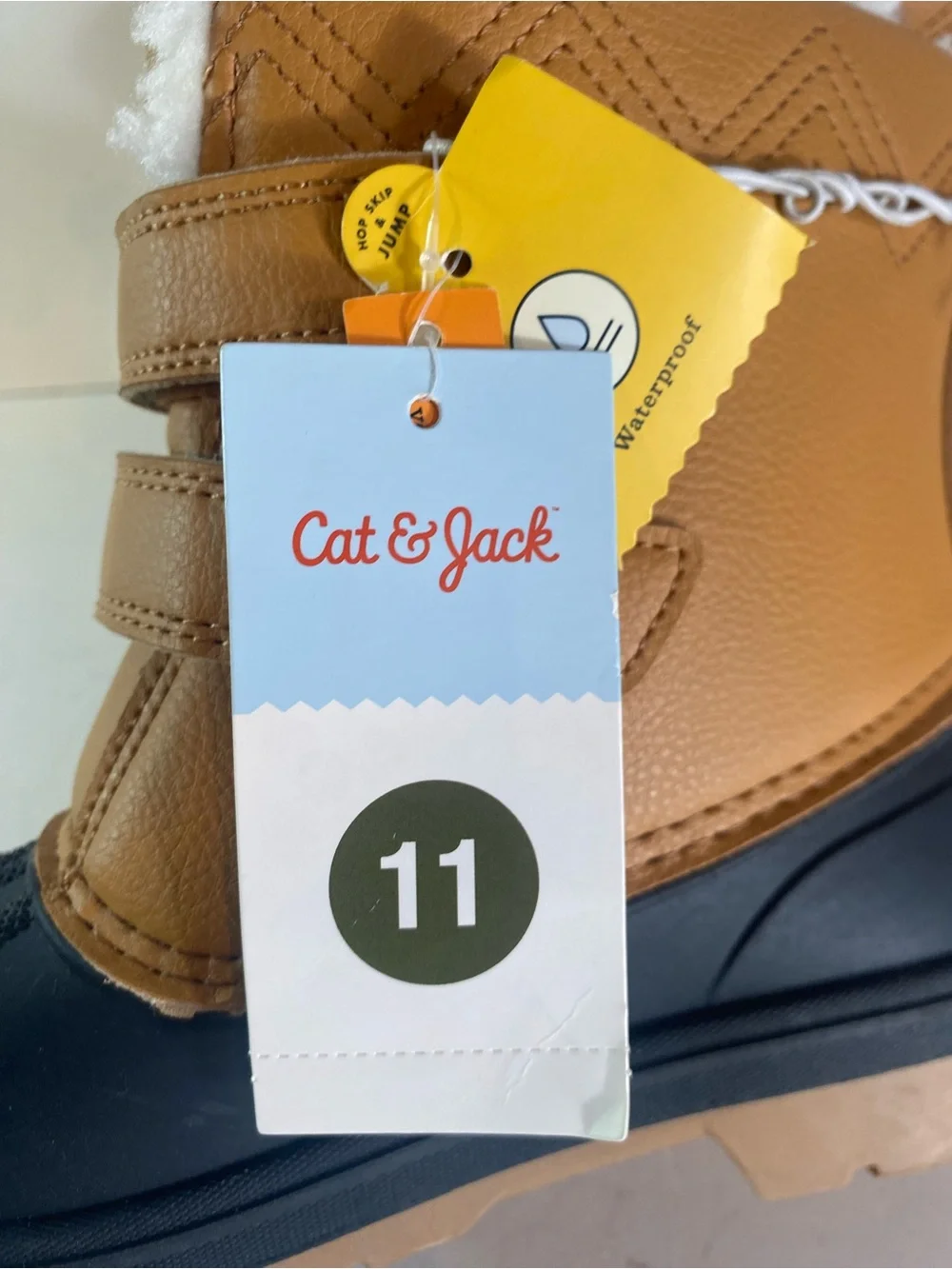 NWT Cat & Jack Child’s Denver Winter Tan Leather & Black Rubber Boots Size 11